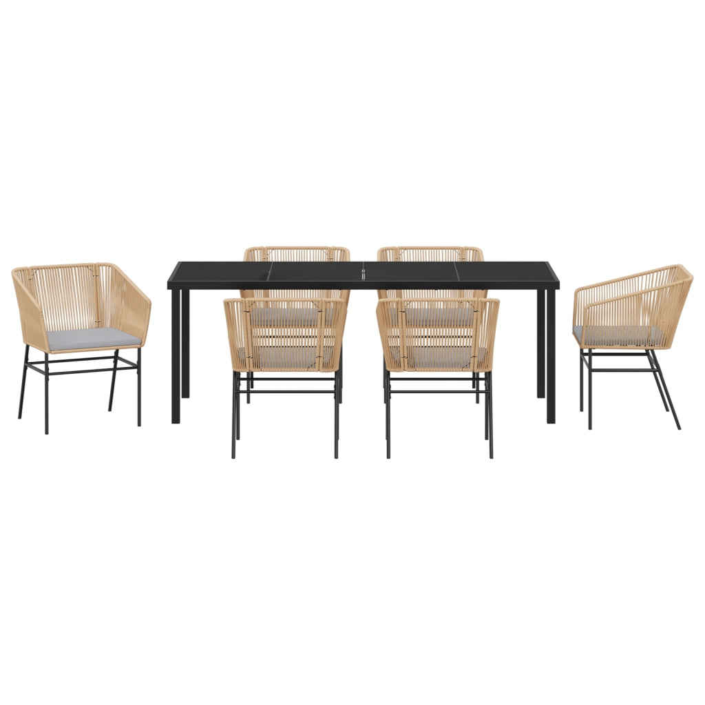 Set da Pranzo da Giardino 7 Pezzi con Cuscini Marrone Polyrattan
