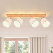 ZMH Faretto da soffitto 4 Luci Legno E14 Boho Bianco Tessuto Orientabile 350¡ã per Corridoio Soggiorno Senza Lampadina
