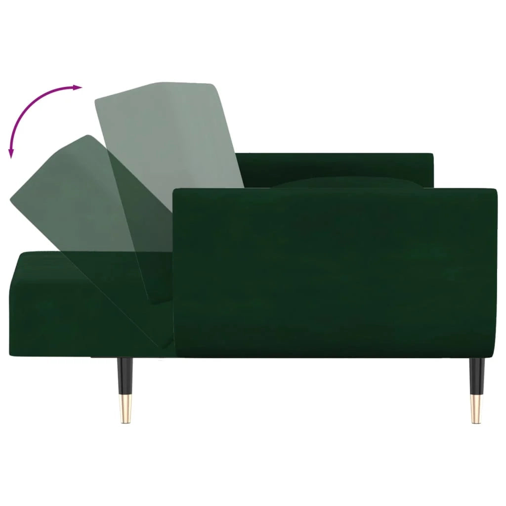 Divano letto a 2 posti Soggiorno Letto per ospiti trasformabile Divano letto pieghevole per soggiorno Interno di casa Posti con due cuscini Velluto verde scuro 02_0020774