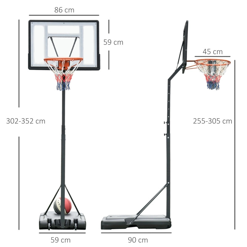 Canestro da basket da esterno con supporto, altezza regolabile da 255 a 305 cm, supporto per canestro con ruote, supporto per tabellone da basket,