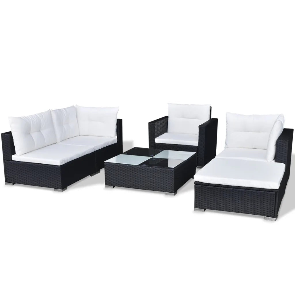 Set Divani da Giardino 6 pz con Cuscini in Polyrattan Nero cod mxl 59649