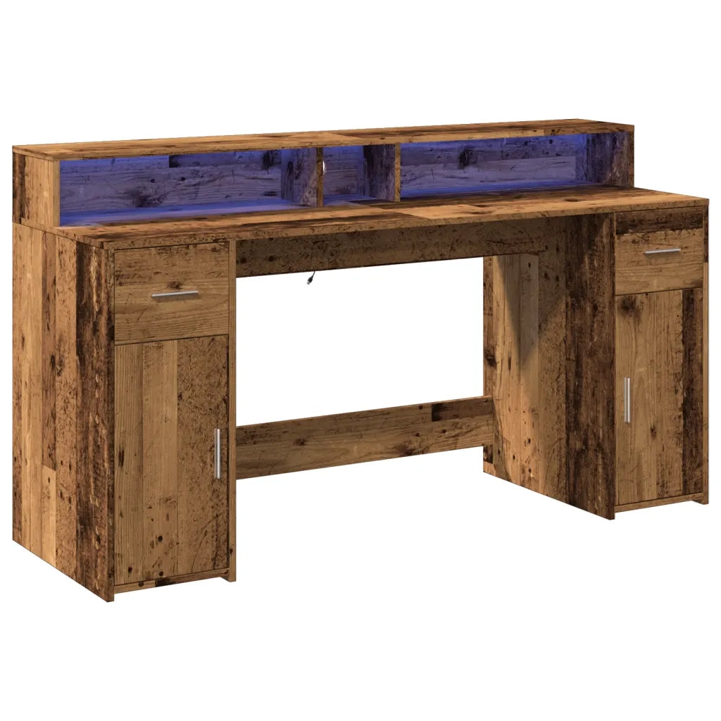 Scrivania con Luci LED Legno Antico 160x55x91 cm in Multistrato