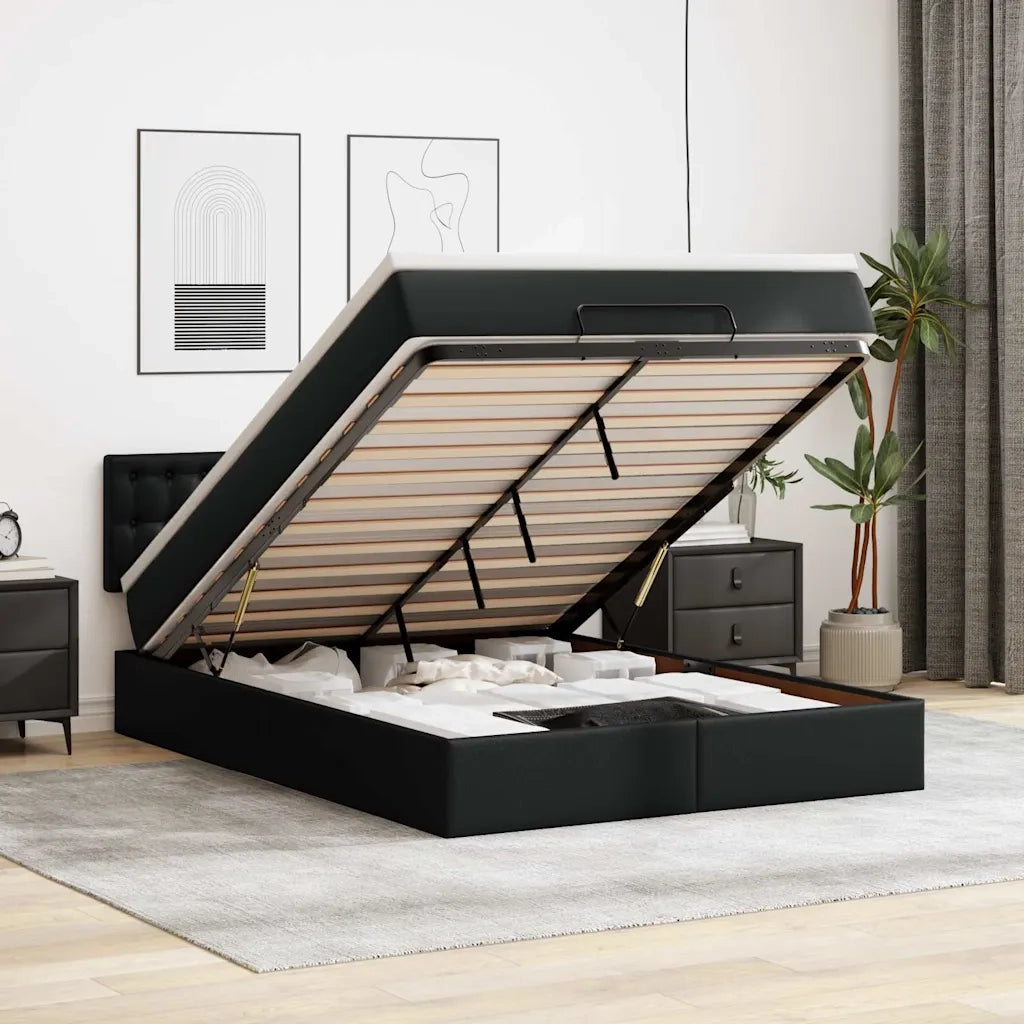 Pouf Letto con Materassi e LED Nero 140x200cm Similpelle