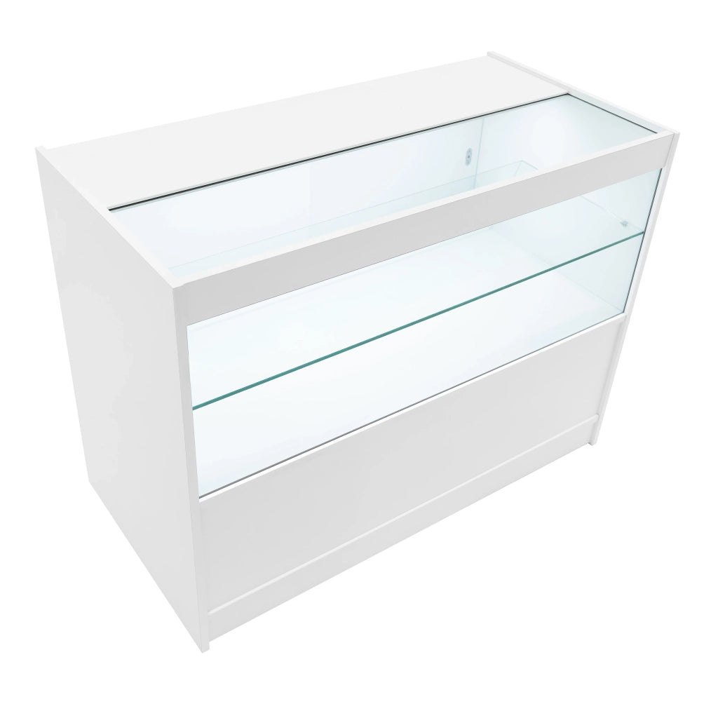 Bancone LED Bianco C1200 con 2 Ripiani a Vista e 1 Chiuso, Vetrina