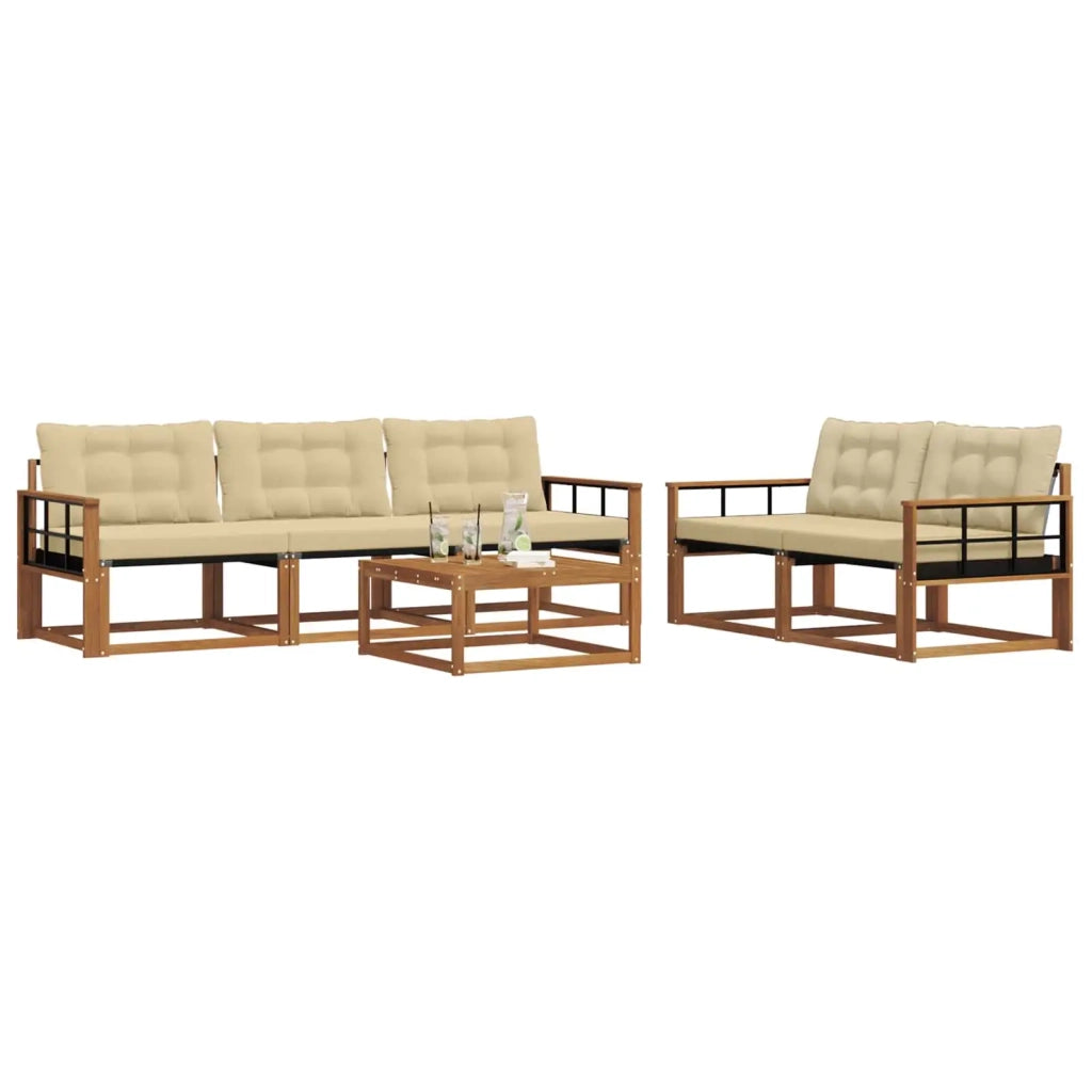 Set di divani da esterno con cuscino 6 pcs Naturale e Beige 3369200