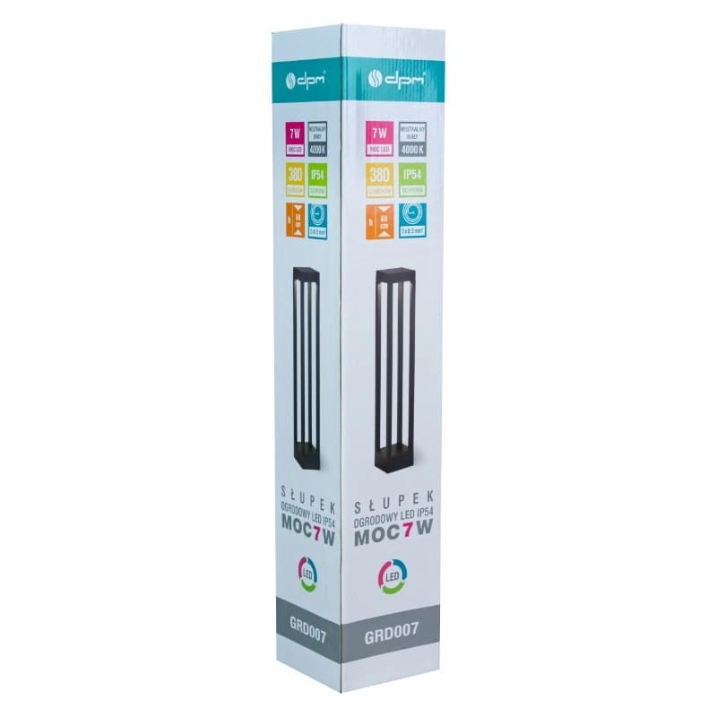 Paletto da giardino 60cm quadrato LED 7W nero IP54 DPM