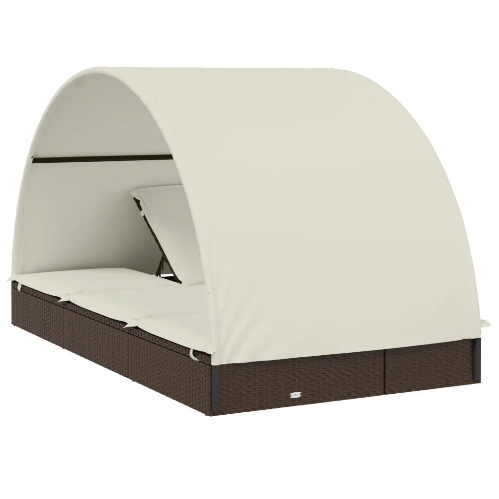 Lettino Doppio Tetto Rotondo Marrone 211x112x140 cm Polyrattan 319653