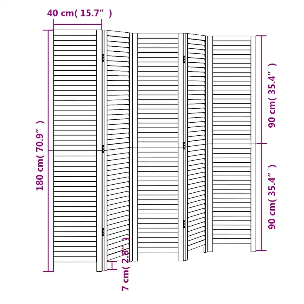 Divisorio Ambienti | Divider per stanze | Paravento 5Pannelli Bianco Legno Massello di Paulownia