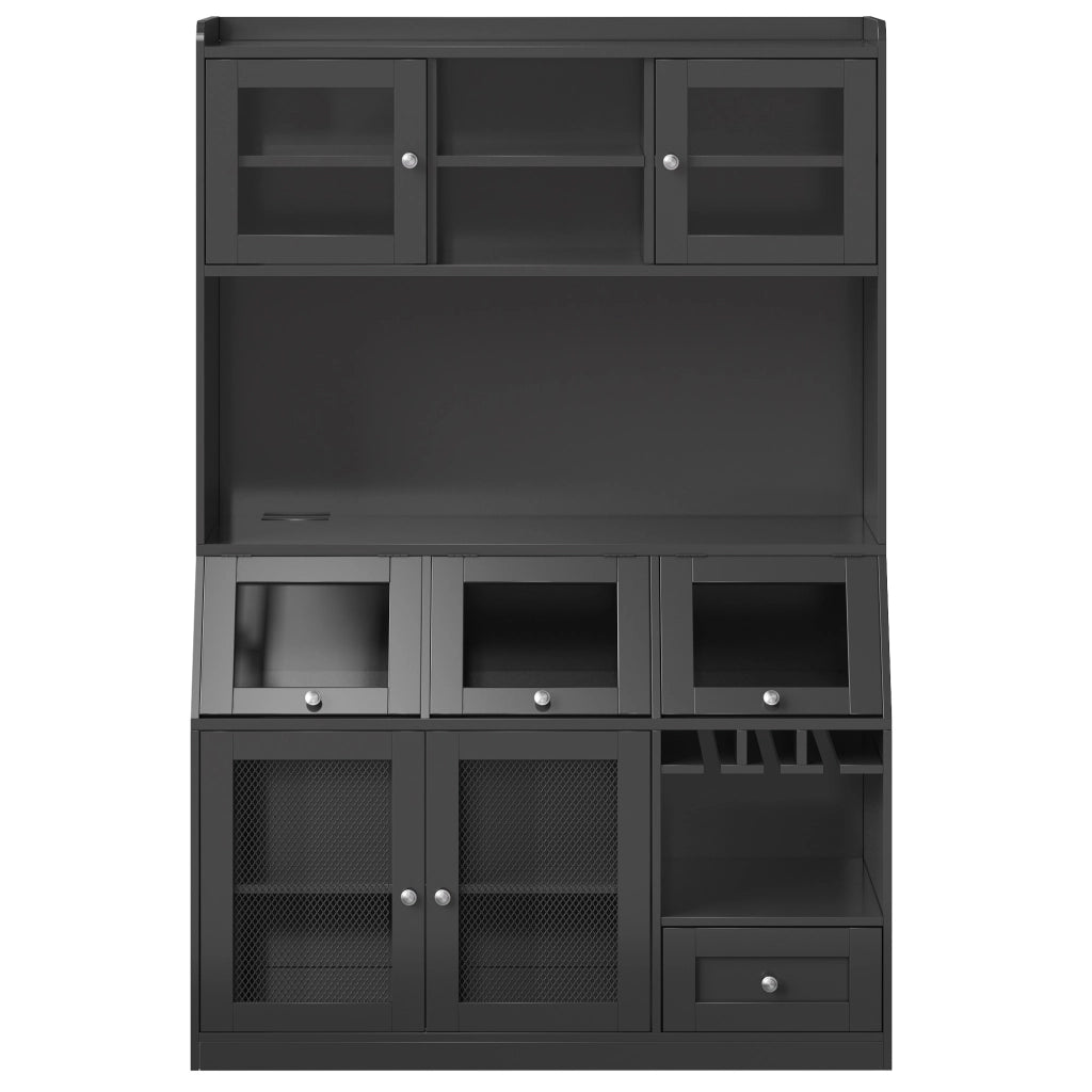 Dispensa da cucina con anta in vetro; LED e USB; per cucina; in MDF; 120x40x181.7 cm; nero