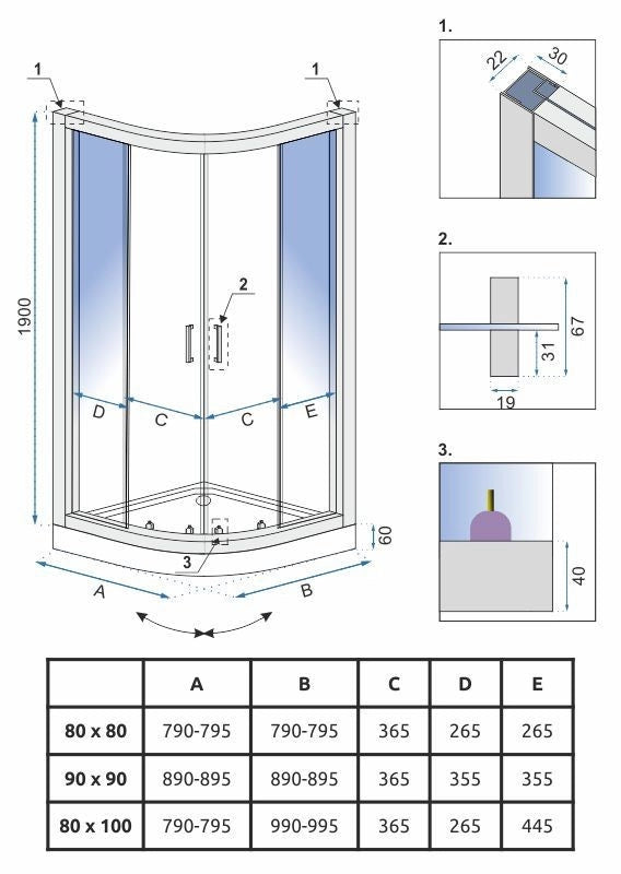 Cabina Doccia Rea Look Chrome 80x80 Senza piatto doccia