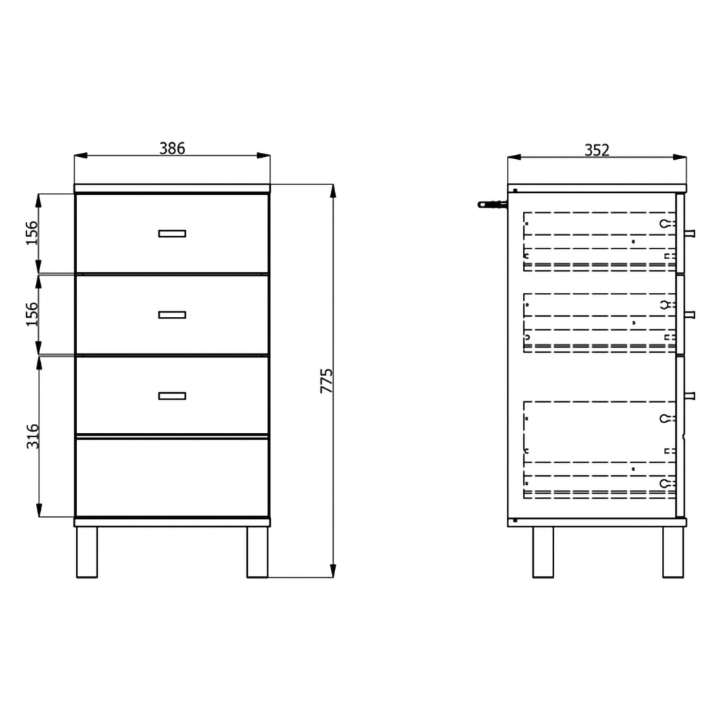 Vilcab, Cassettiera 3 Cassetti, 39x35x78h cm Bianco