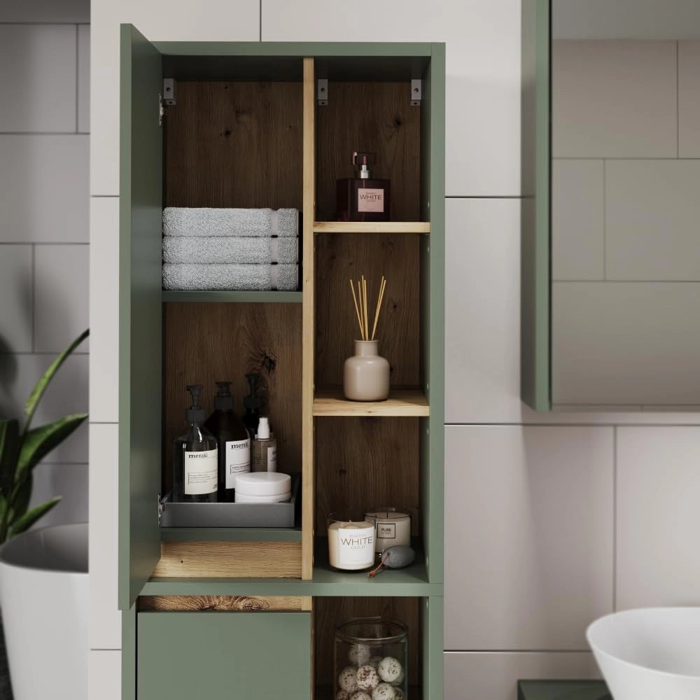 Mobile alto Viola, Verde/antracite, 50 x 170 cm con ripiani aperti, adatto al montaggio a parete e combinabile con altri mobili Viola