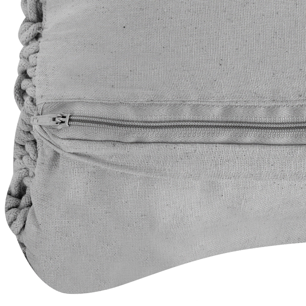 Cuscino Decorativo Grigio Cotone Macramè 45 x 40 cm Corda Boho Retro Decor Accessori