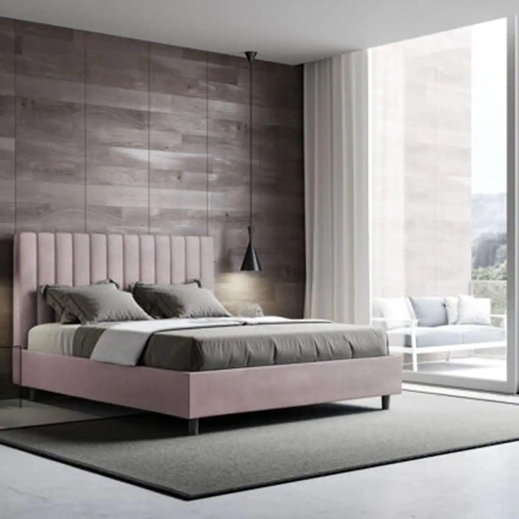 Letto matrimoniale contenitore imbottito 160x190 microfibra glicine Agueda