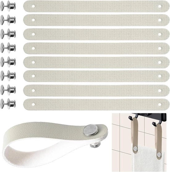 Hangers per tessuto 8 pezzi 150 x 12 mm - Hangers per asciugamani con chiusura a bottone - Sospensioni per asciugamani da bagno - Beige pelle