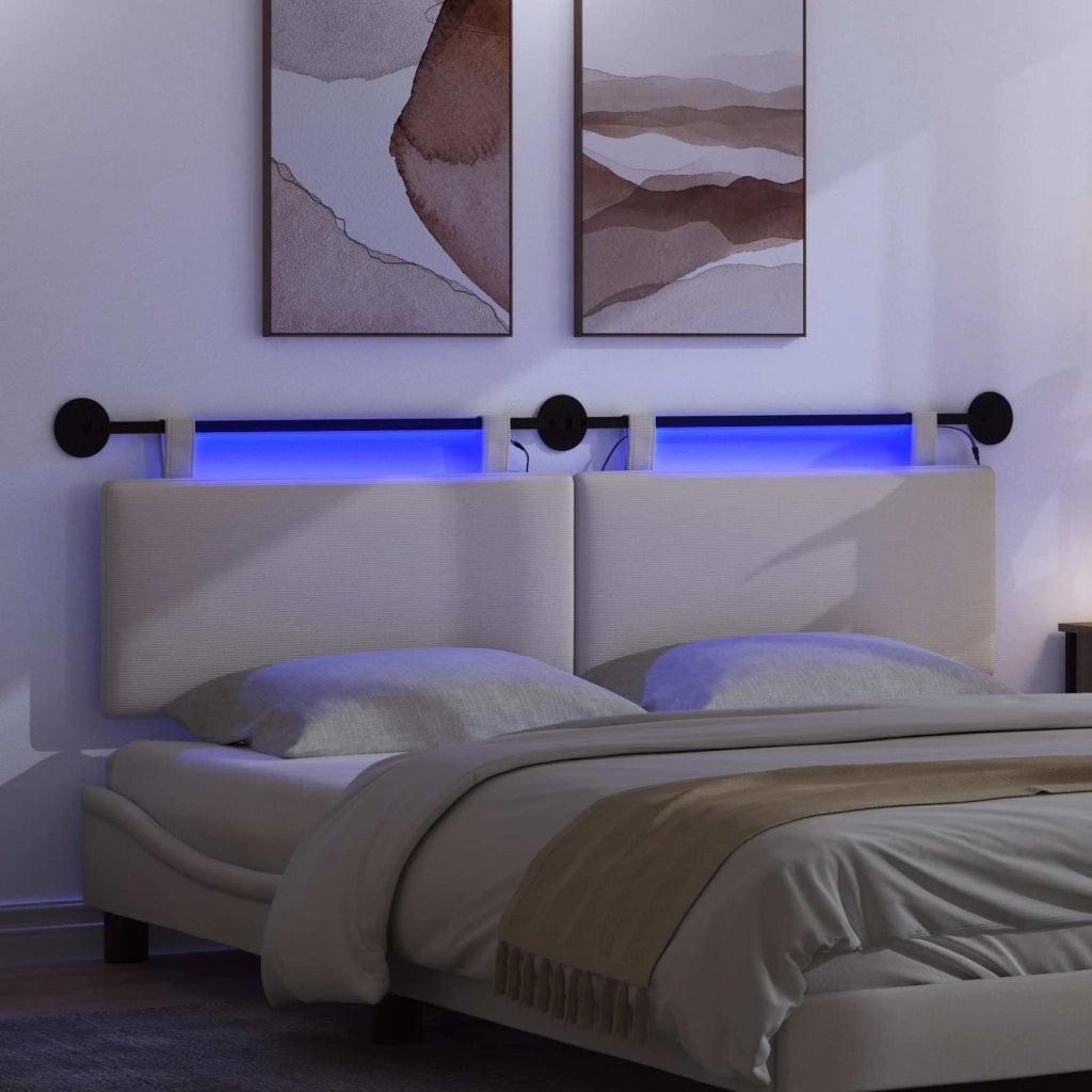 Testiera sospesa Con luce LED Crema Tessuto in Cords