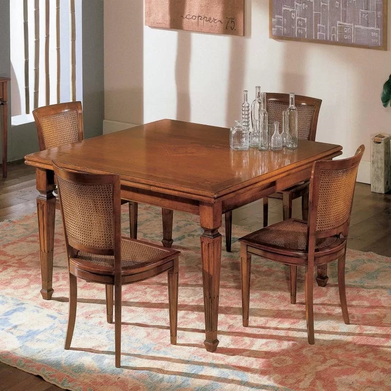 Tavolo quadrato allungabile classico intarsio stella bassano 128x128x80 - Mobili 2G