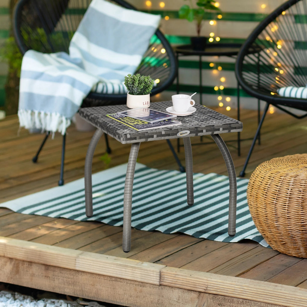 EasyComfort Tavolino in Rattan Sintetico da Esterno e Giardino Grigio