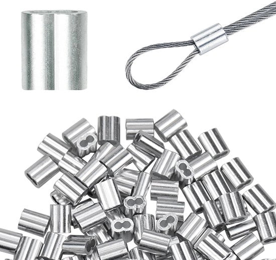Klemme per cavo in argento da 100 pezzi - Sicurezza - Fissaggio - Klemme di alta qualità per cavi da 2 mm - Klemme per cavo