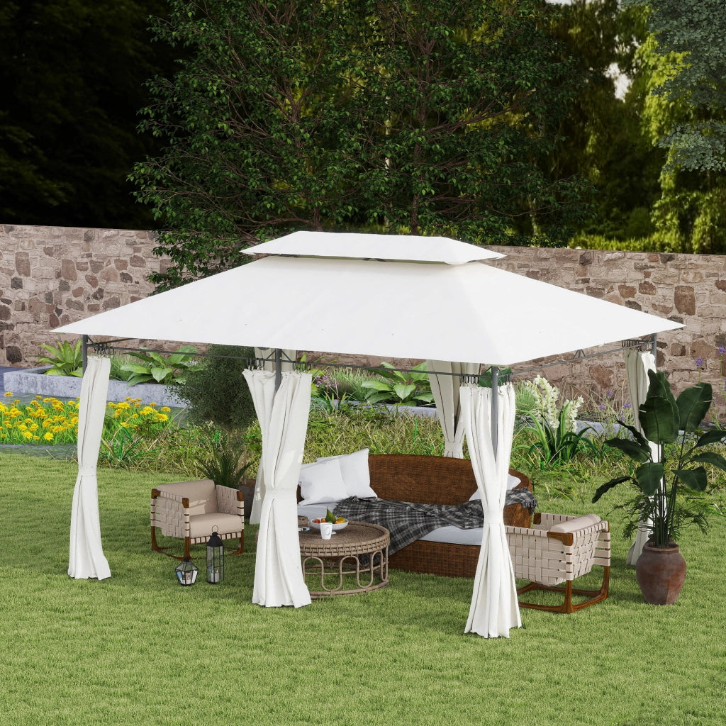 Gazebo da Giardino 3x4 m ¨C zephmum ¨C Crema, Metallo, Tende Rimovibili, Doppio Tetto