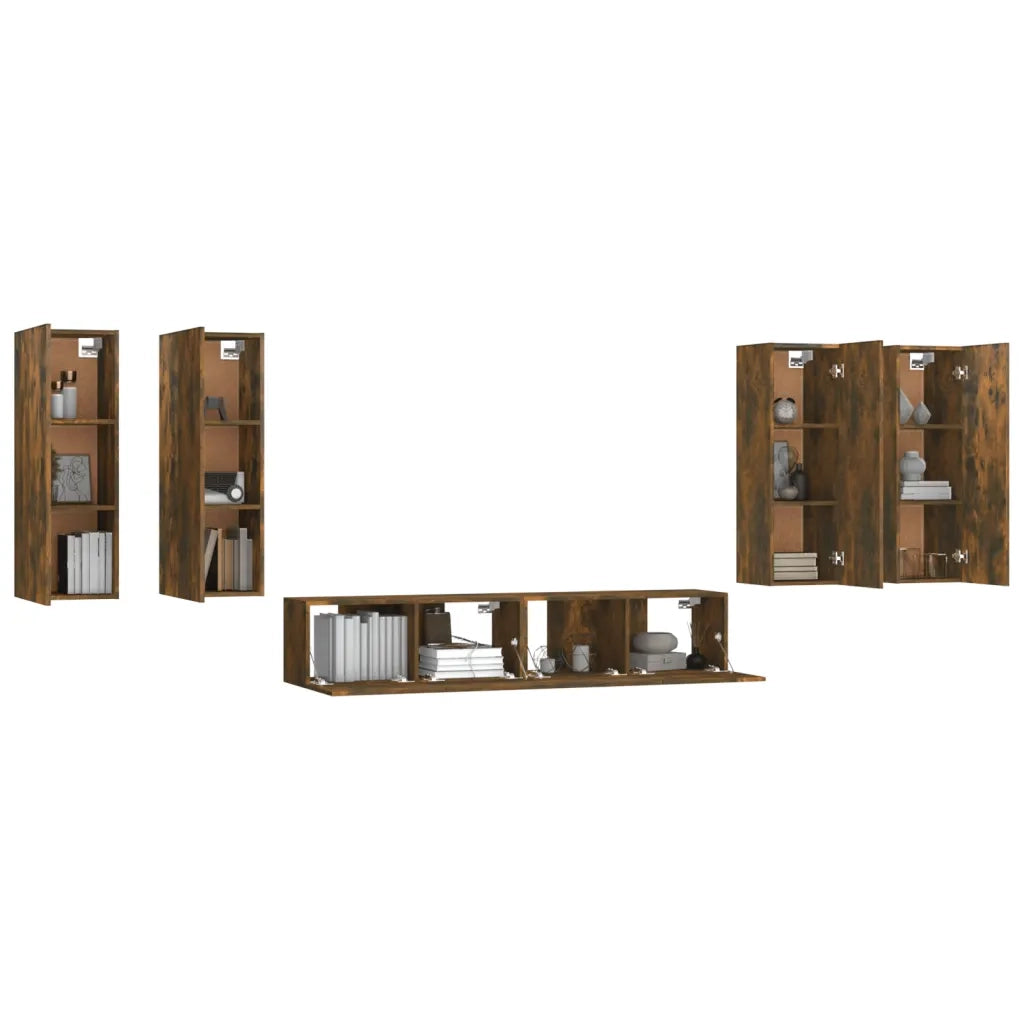 Set di Mobili Porta TV 6 pz Rovere Fumo in Legno Multistrato 3114347