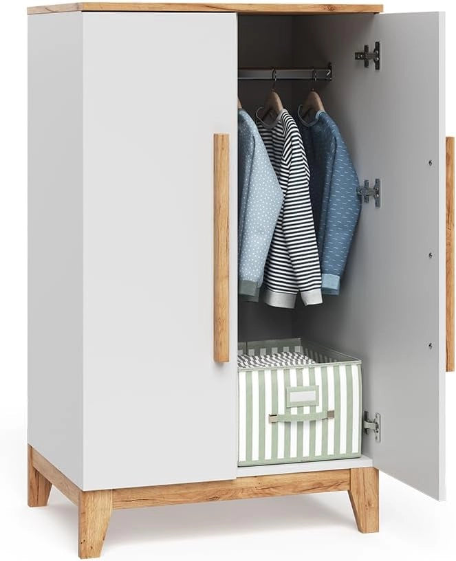 Armadio per bambini Malia, Bianco/Artisan, 70 x 120 cm, per la conservazione di abbigliamento per bambini e combinabile
