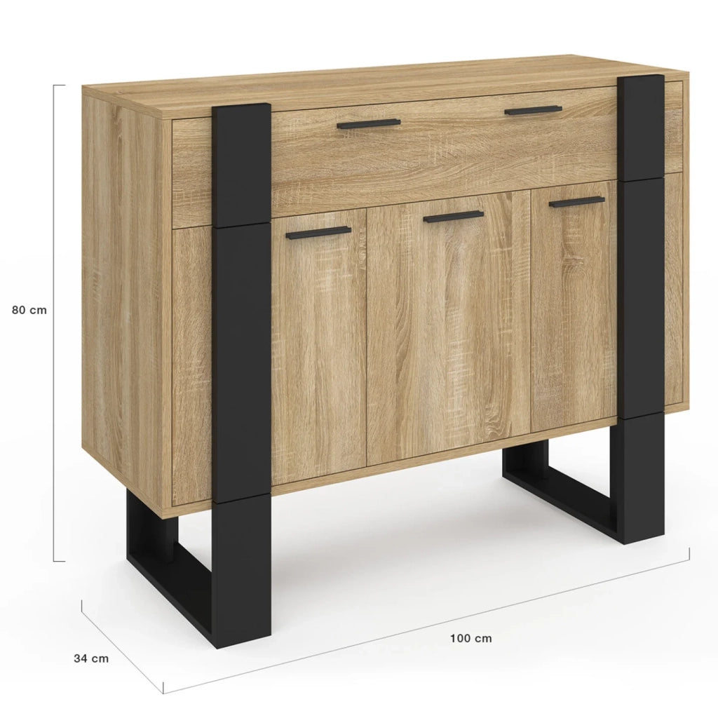IDMarket - Credenza PHOENIX 100 cm con 3 ante e 1 cassetto, legno e nero