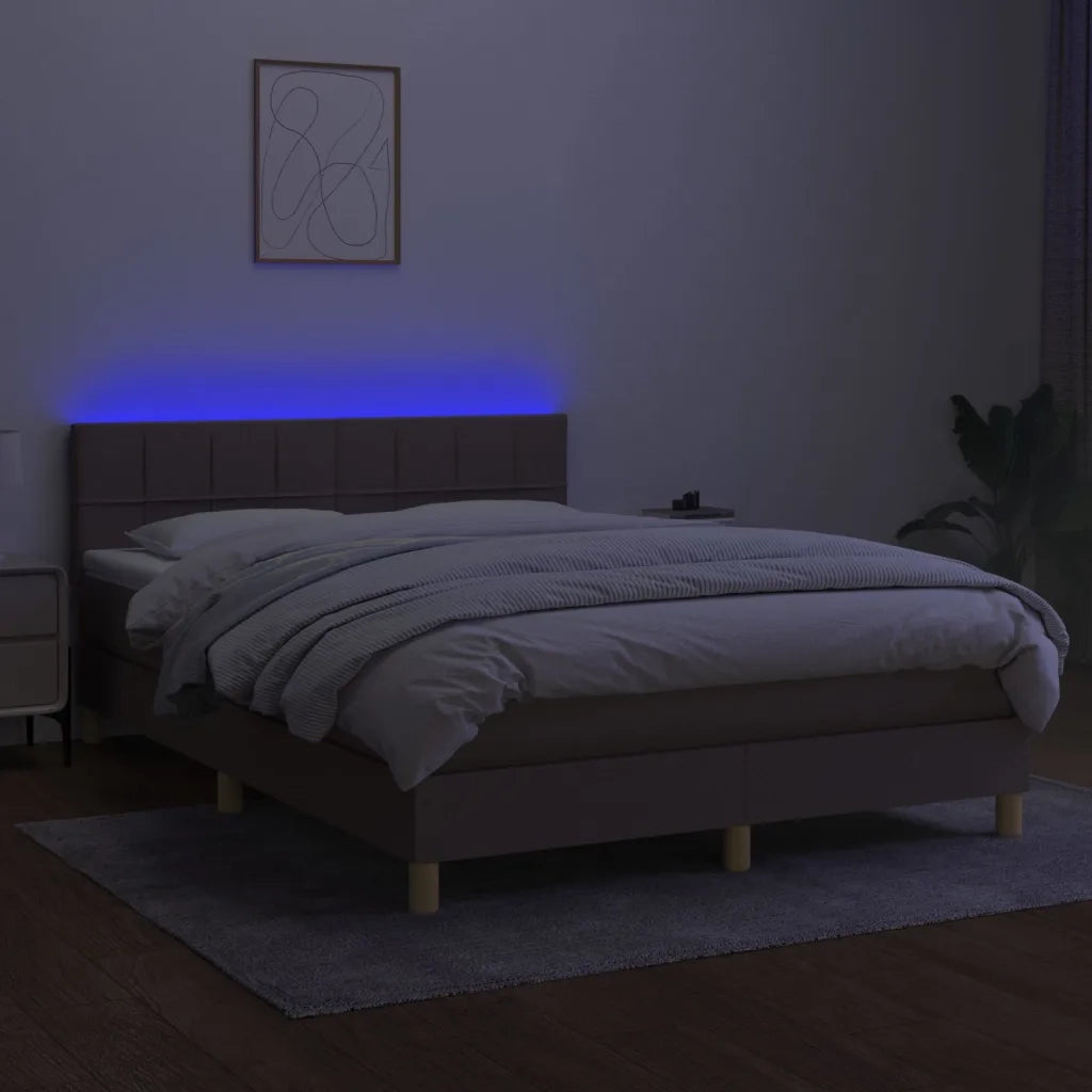 Letto a Molle con Materasso e LED Tortora 140x190 cm in Tessuto 3133713