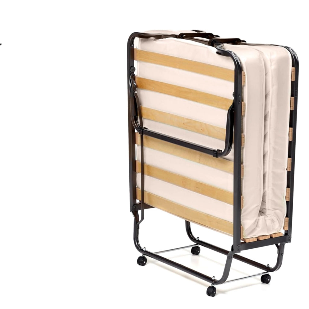 Letto brandina con materasso in memory foam 4 ruote girevoli struttura resistente-Lettino pieghevole per casa Beige