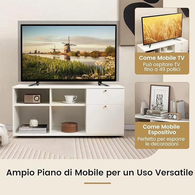 Credenza Buffet da Cucina, Armadio Buffet Moderno con Cassetti e Scomparti Aperti, Armadio da Cucina con Gambe in Metallo, per Cucina, Sala da Pranzo e Soggiorno, 108 x 39 x 50 cm