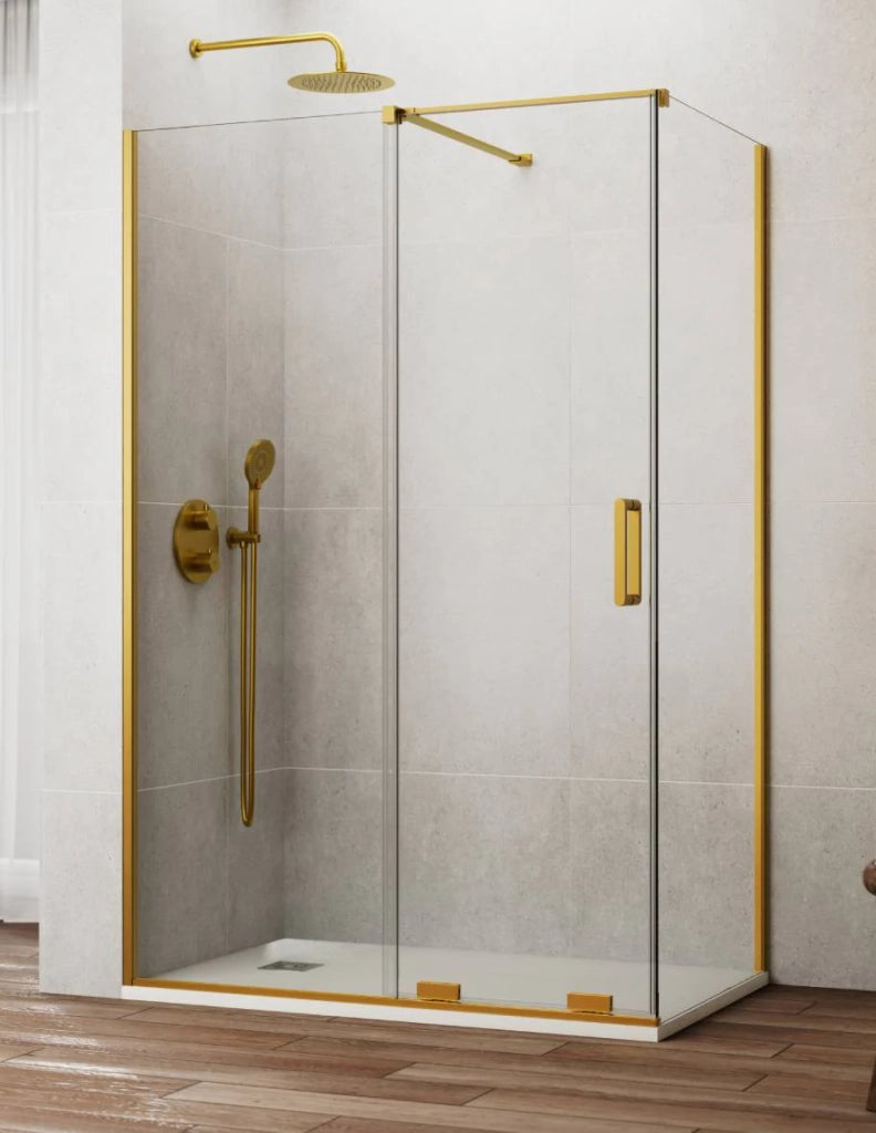 Box doccia CIRENE (KENNA) 1+1 con lato fisso laterale 180x70 cm Oro Barra Perpendicolare
