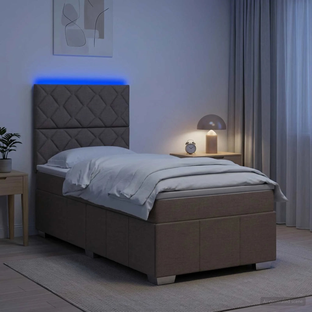 Letto Box Spring LED con Materasso Tortora 90 x 200 cm Tessuto 3455525