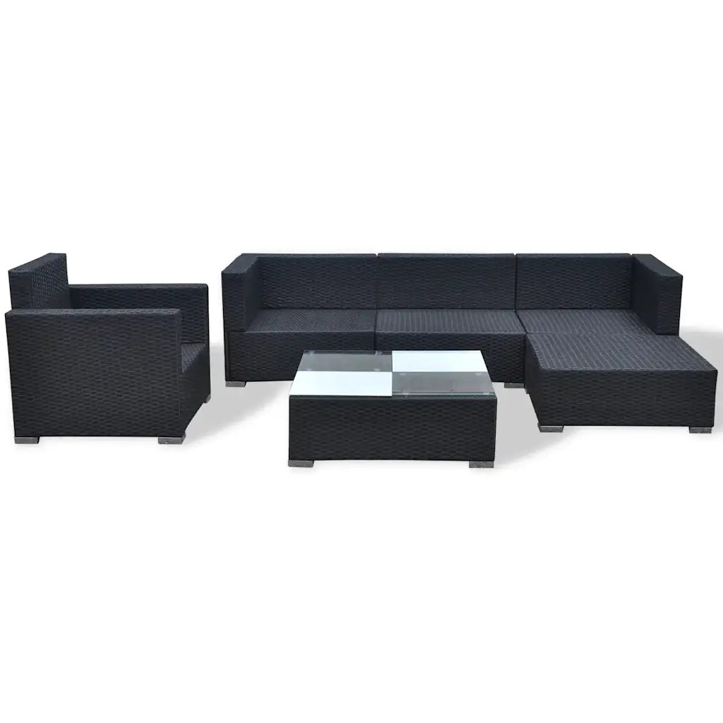 Set Divani da Giardino 6 pz con Cuscini in Polyrattan Nero 42743
