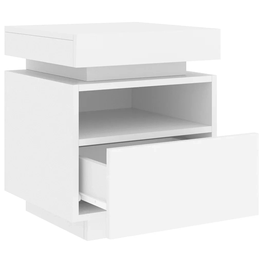 Set di 2 Comodini | Armadio da Notte | Mobiletto da notte con Luci LED Bianchi 40x39x48,5 cm