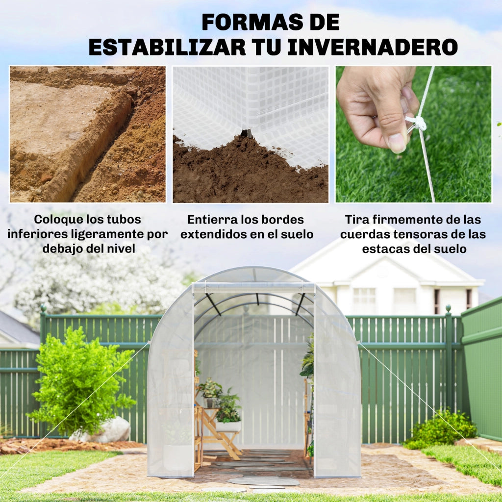 Tunnel Serra Giardino ¨C zephmum ¨C 3.5x2x2 m Bianco con 6 Finestre e Porta a Zip