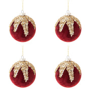 Palline di Natale in Velluto Rosso e Strass Oro Formato: 80 mm