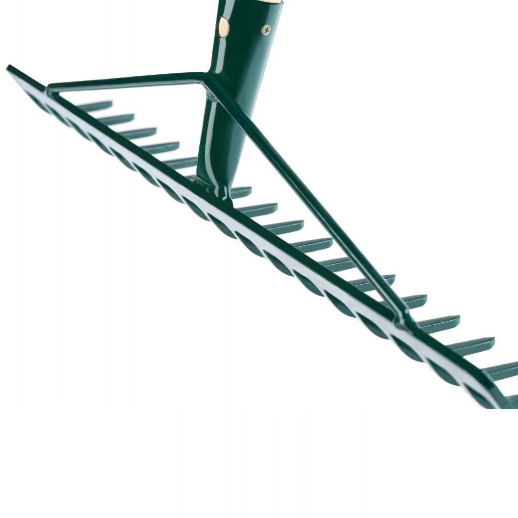 Rastrello per foglie KADAX, per giardino ed erba, con manico in legno, 137 cm, rastrello solido a 16 denti.