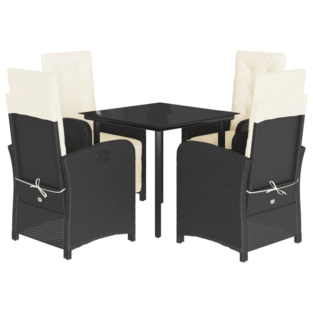 Set da Pranzo da Giardino 5 pz Nero con Cuscini in Polyrattan
