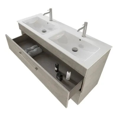 Mobile bagno sospeso 120 cm Smart grigio legno con specchio