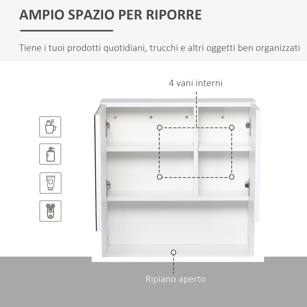 Armadietto Bagno con Specchio e Contenitore ¨C Zephmum ¨C 54x15x55 Bianco