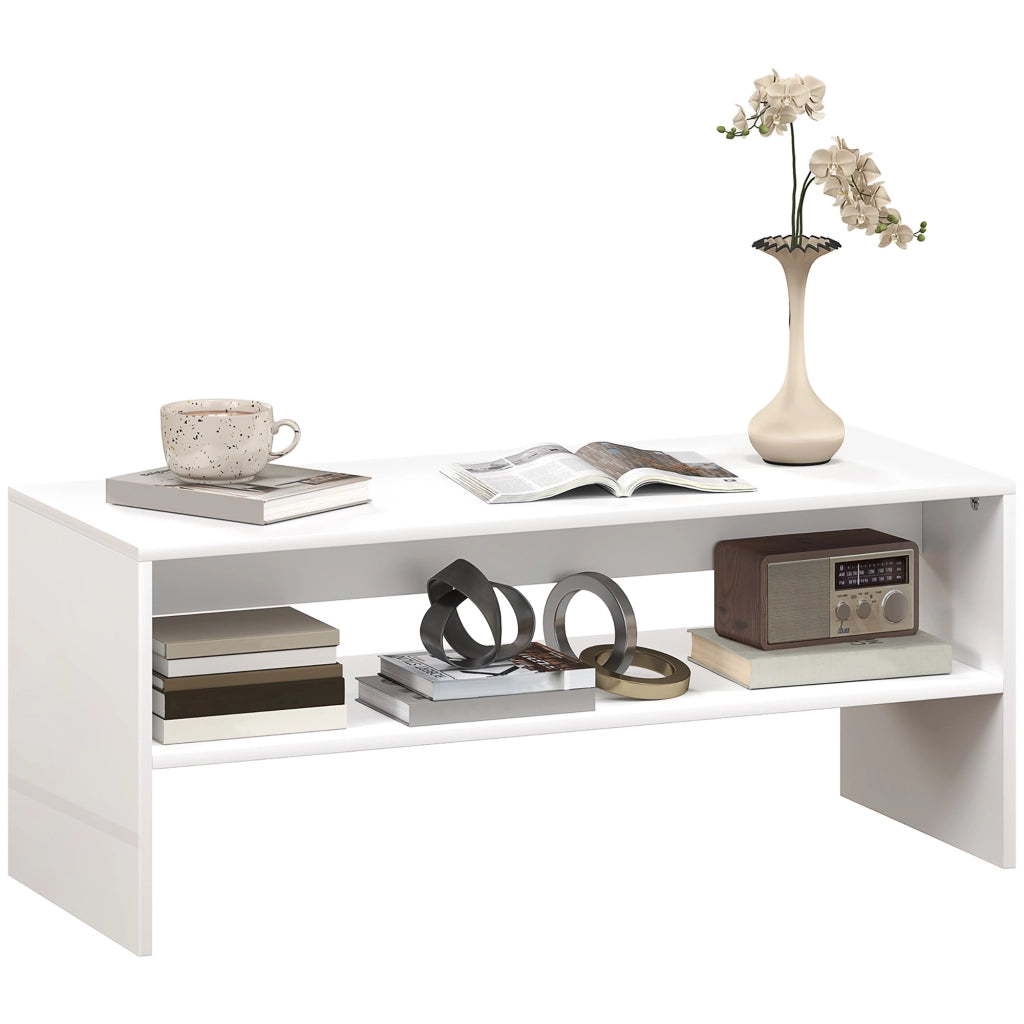 Tavolino da caff¨¨ con ripiano aperto ¨C Zephmum ¨C Bianco brillante 100x40x41,5 cm