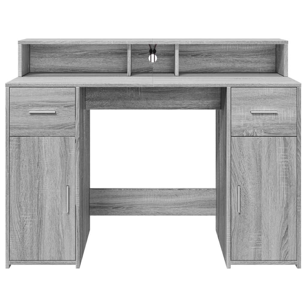 Scrivania tavolo postazione di lavoro mobile per computer studio e luci a LED Sonoma 120 x 55 x 91 cm legno ingegnerizzato grigio 02_0023805