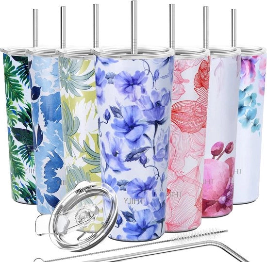 Tazza di viaggio in acciaio inossidabile 780 ml a triplo isolamento con coperchio impermeabile all'acqua - bevande fredde e calde - regalo all'aperto - per donna - fiori di lillà