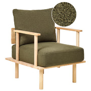 Poltrona Stile minimalista Boucle imbottita Struttura in legno chiaro Verde scuro stile minimalista