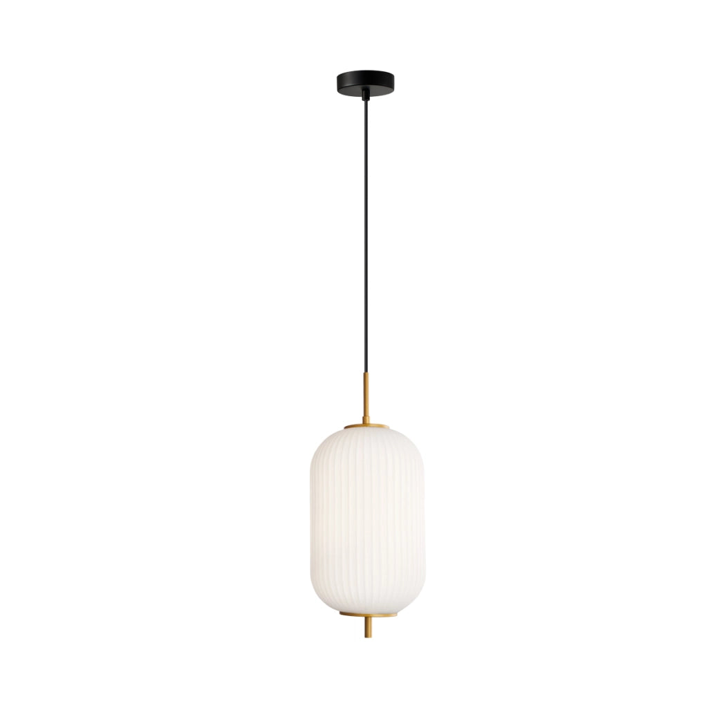 Lampada sospensione Olmeto nero oro vetro opale E27