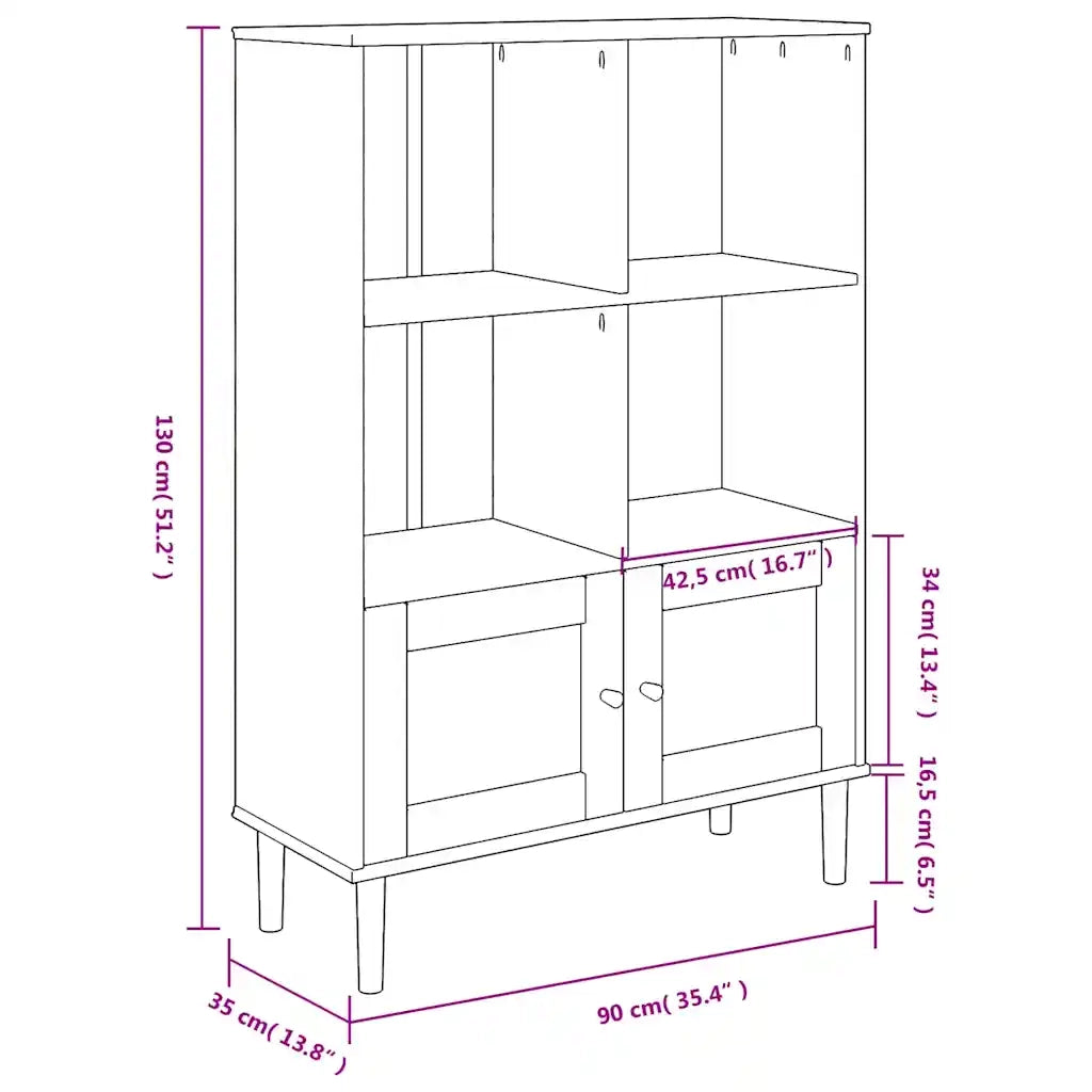 Credenza SENJA Aspetto Rattan Bianco 90x35x130 cm Massello Pino 358062