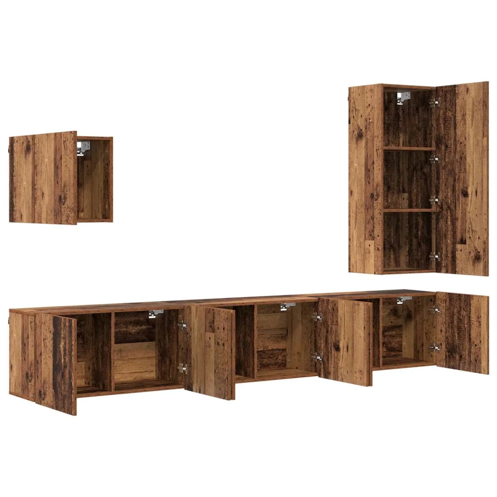 Unità TV da Parete 5 pcs Legno vecchio Legno multistrato