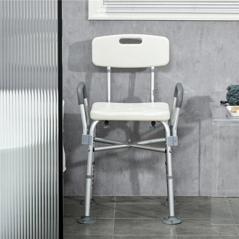 SEDIA DOCCIA AD ALTEZZA REGOLABILE CON BRACCIOLI E CUSCINO RIMOVIBILE 53.5X52X80-90 CM, BIANCA