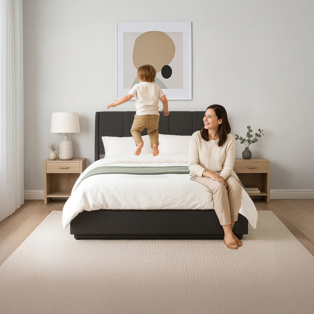 Letto Contenitore Tröstiar con Luce LED Letto Francese con Materasso 140x200 cm Nero [en.casa]