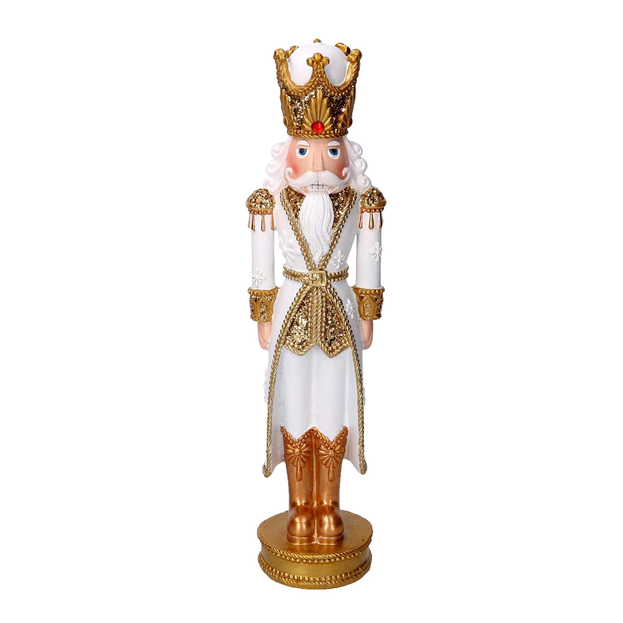 Soldatino Schiaccianoci in resina bianco e oro cm 9,5x8xh45,5